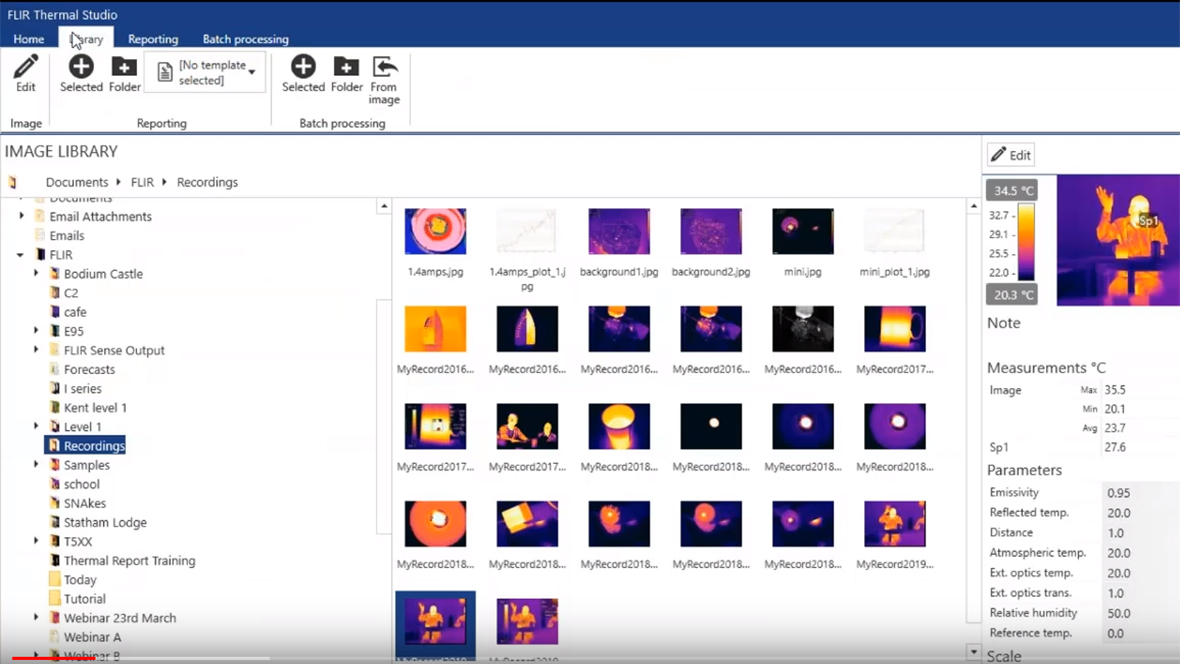 FLIR Thermal Studio – Gerenciamento de imagens